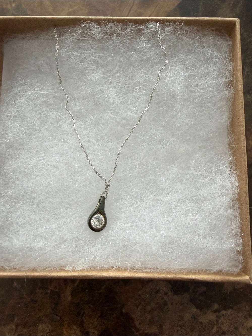 Sterling Silver Teardrop Real  Diamond Pendant, 10k white gold Necklace ❤️